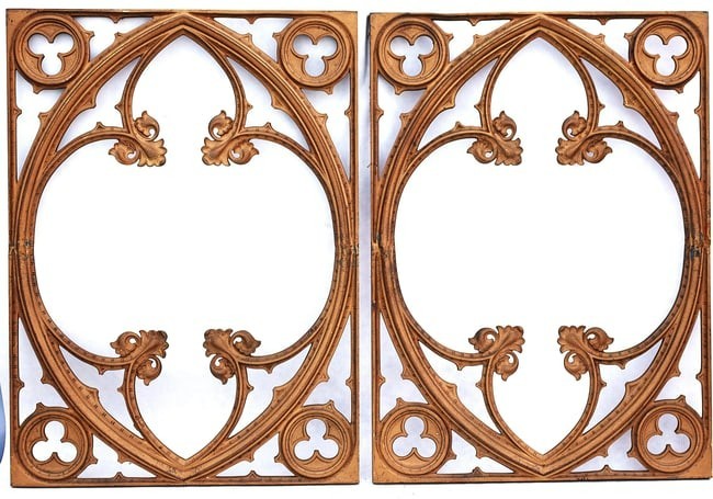 Two Antique Bronze Gothic Revival Architecture Panels