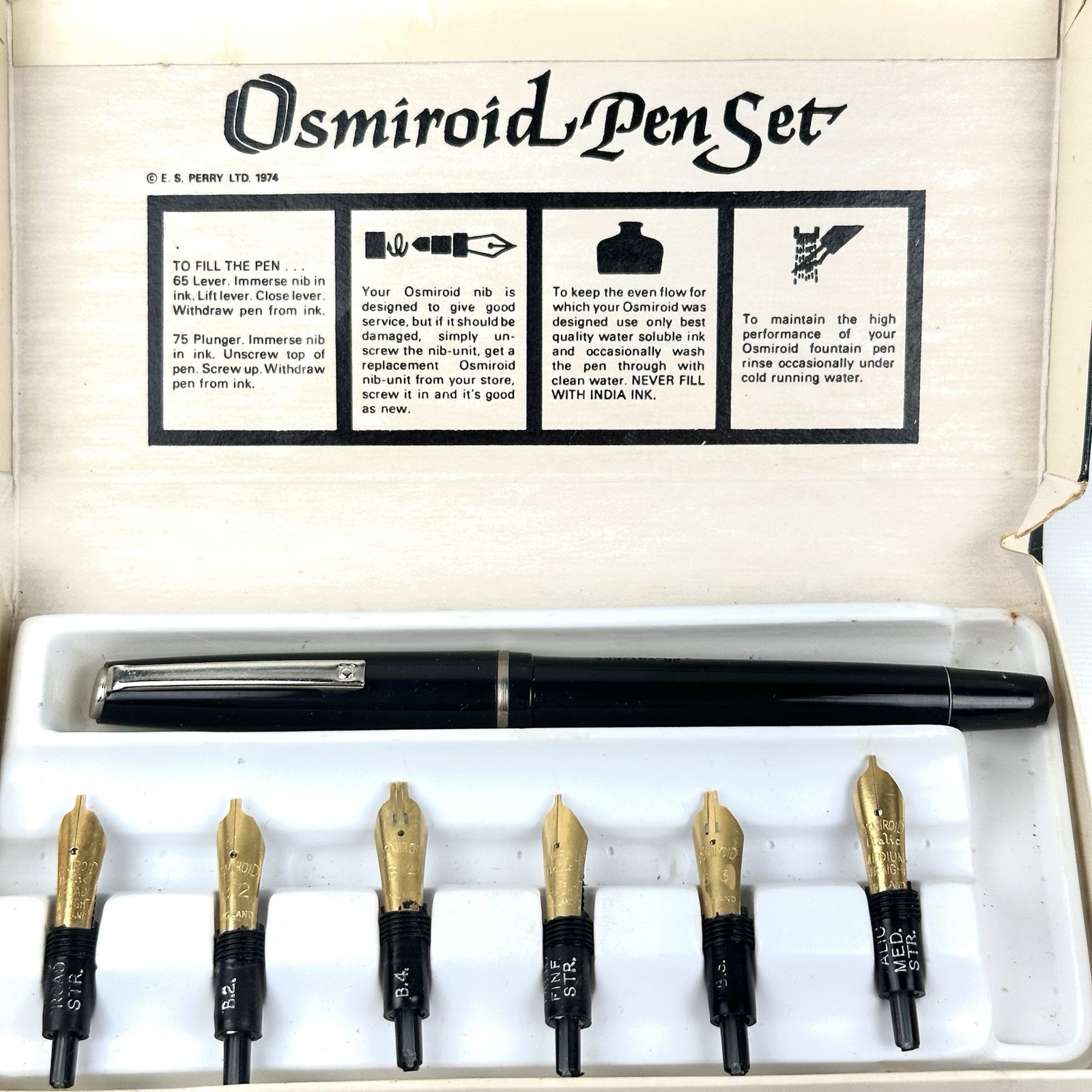 NOS Osmiroid Italic Calligraphy Pen Set, Piston Fill #75 Pen And Six Nibs In Box