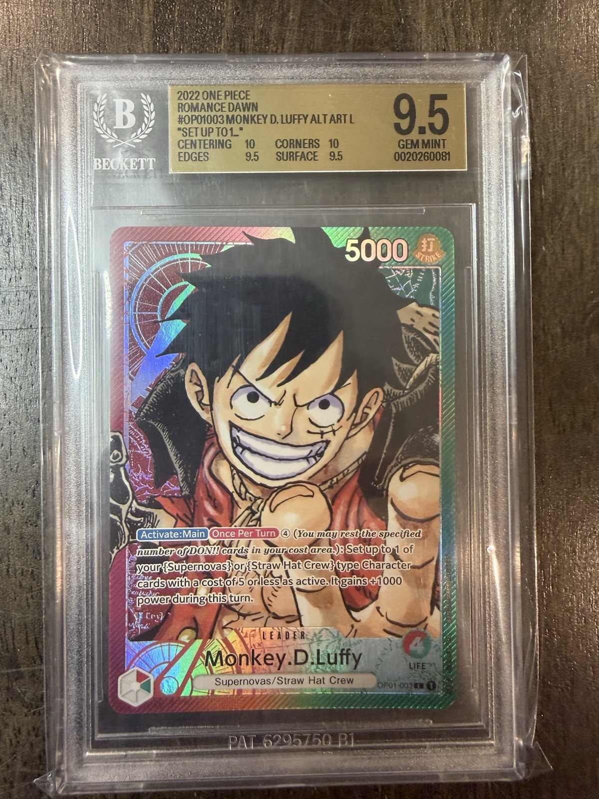 One Piece OP01-003 Alternate Art Monkey D. Luffy, BGS 9.5 Gem Mint