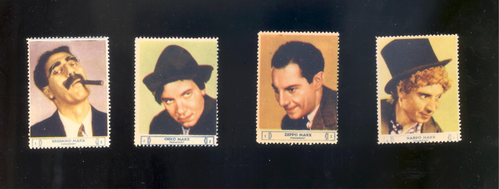 1932 Marx Brothers Movie Stamp Set Groucho, Harpo Chico Zeppo Comedy Legends