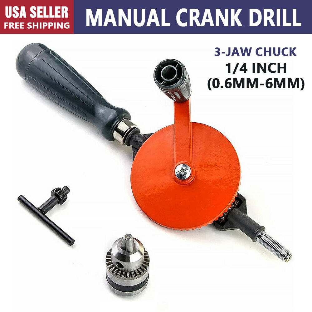 Powerful Speedy Hand Drill 1/4 In Manual Drill W Key for Wood Plastic Soft Metal