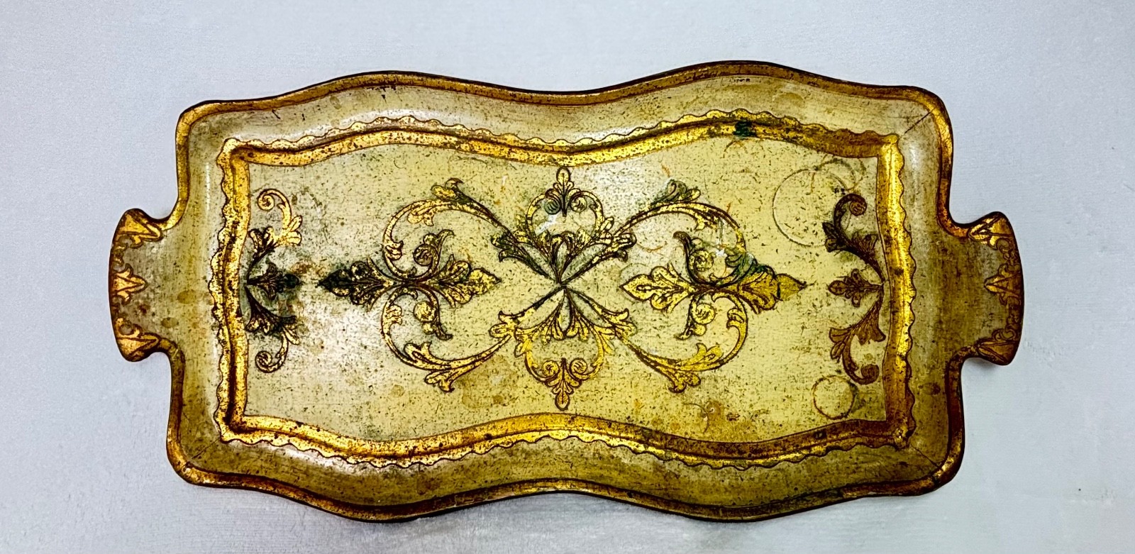 Vtg Italian Florentine Wood Serving Tray Gold Gilt Cream Florentia Italy 19