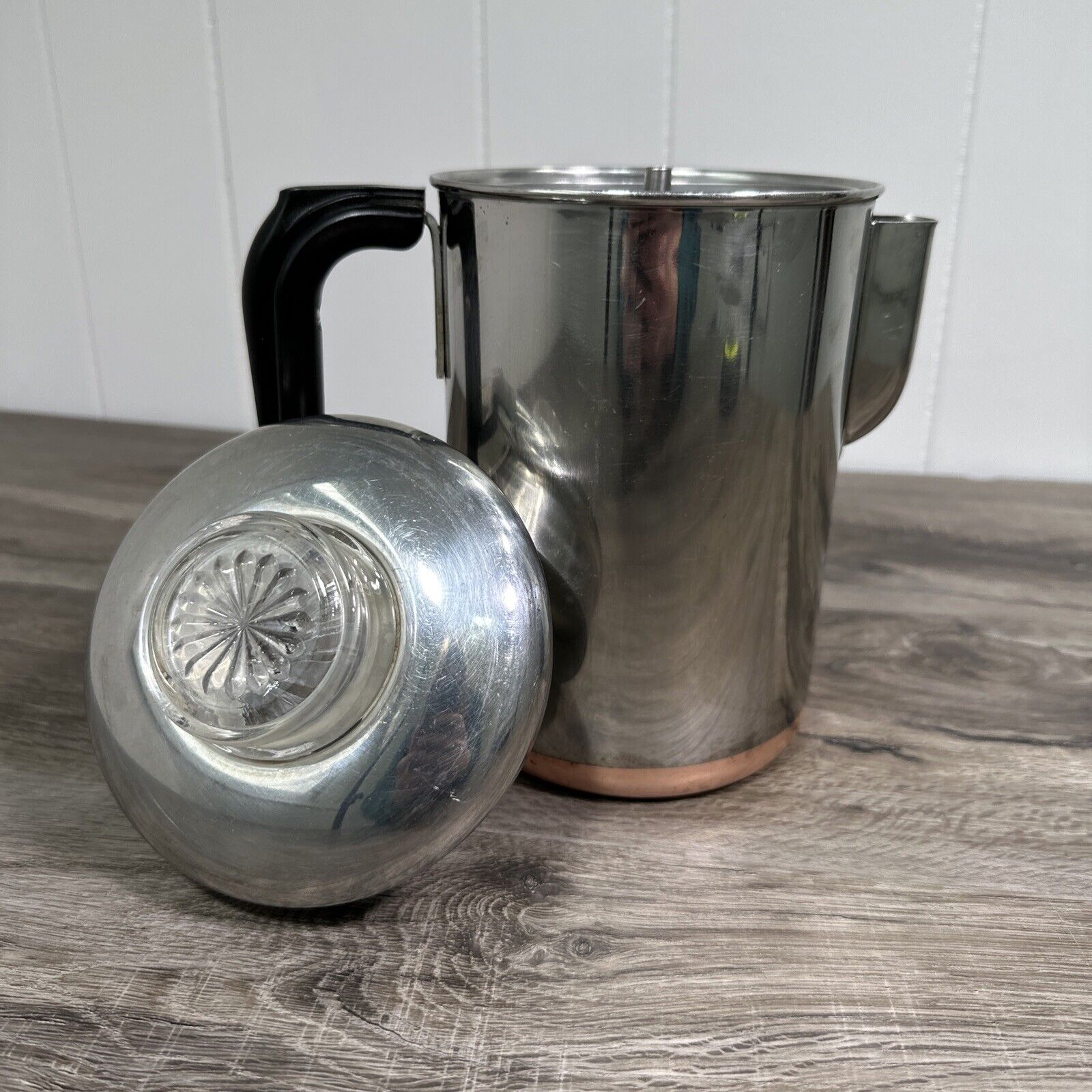 Vintage Percolator Revere Ware Stainless Copper Bottom Stovetop 8-cup Camping