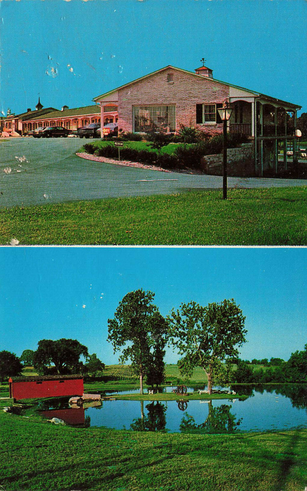 WILLOW STREET MOTOR INN & COVERED BRIDGE POSTCARD LANCASTER PENNSYLVANIA 1960s