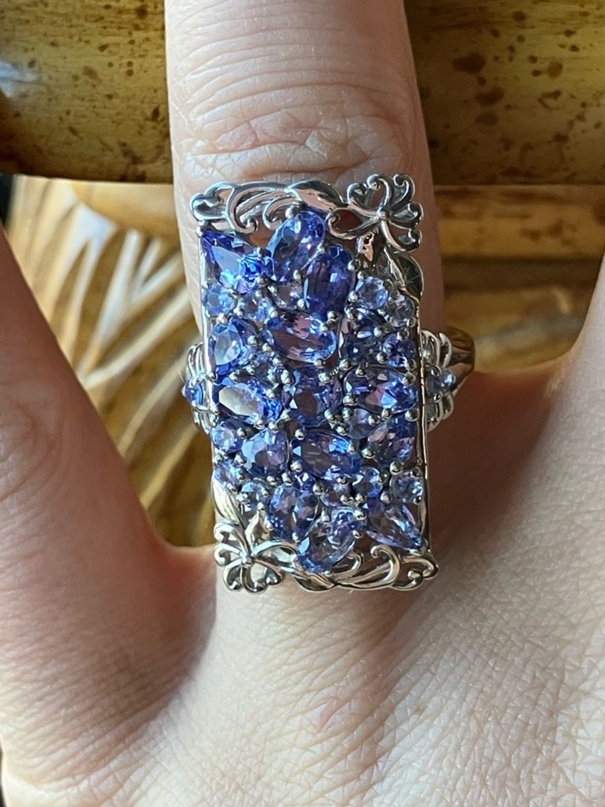 Natural Tanzanite Sterling Silver Art Deco Ring Size 6