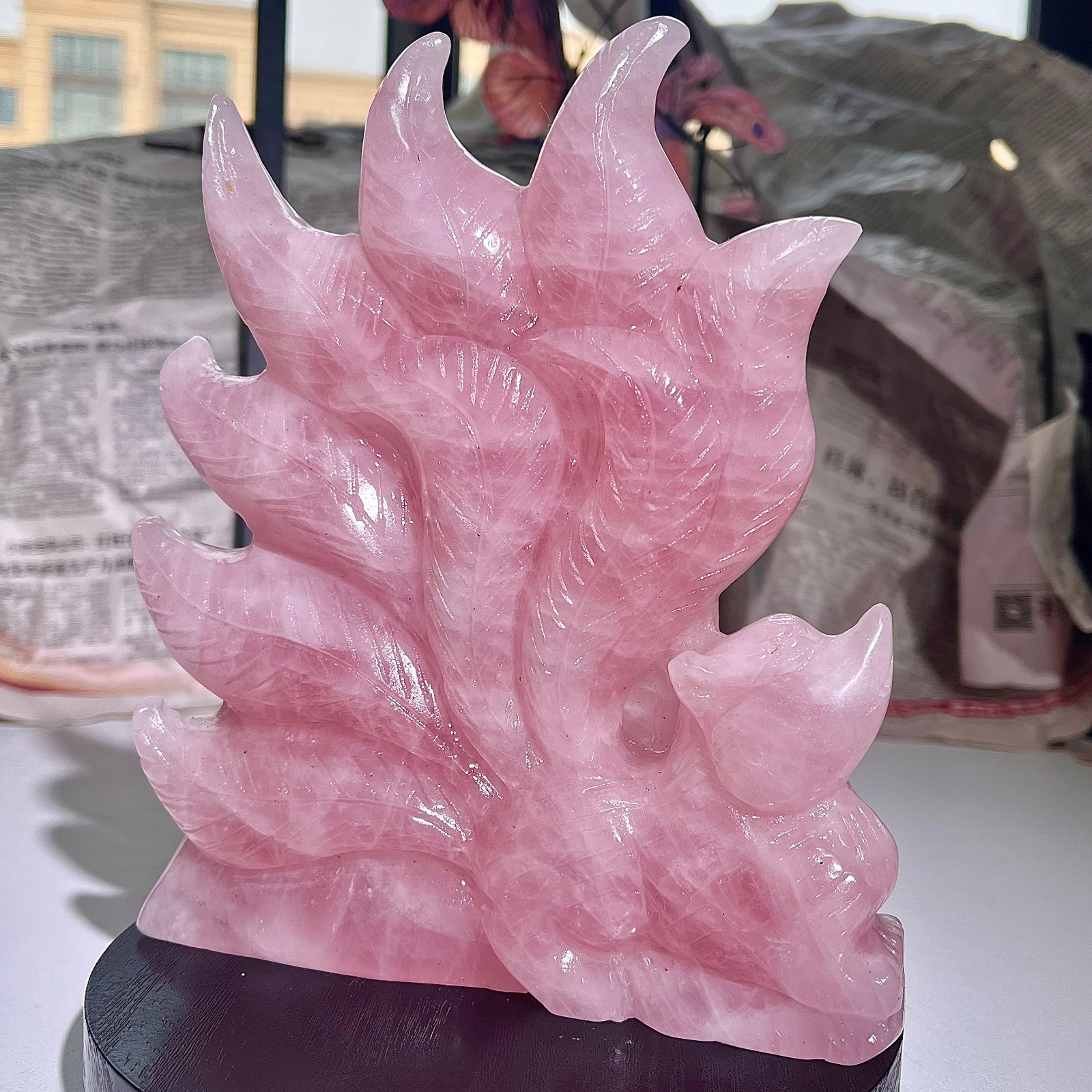 2.79LB  Hand carved pink nine tailed fox sculpture, spiritual healing