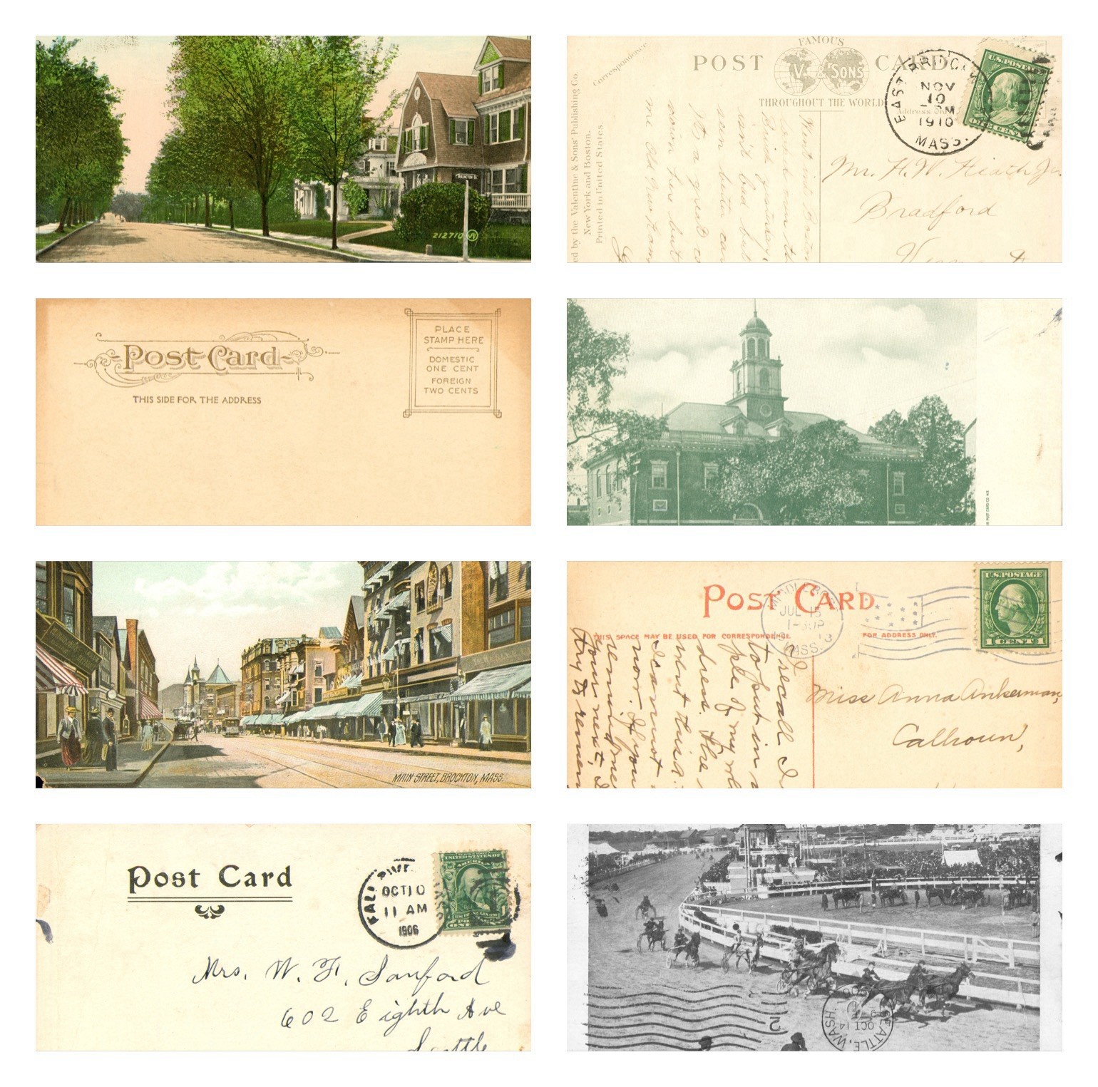 Brockton, Mass. Lot 4 Postcards 1906,10,13 Elm St, Main St, Post Office, Fair N