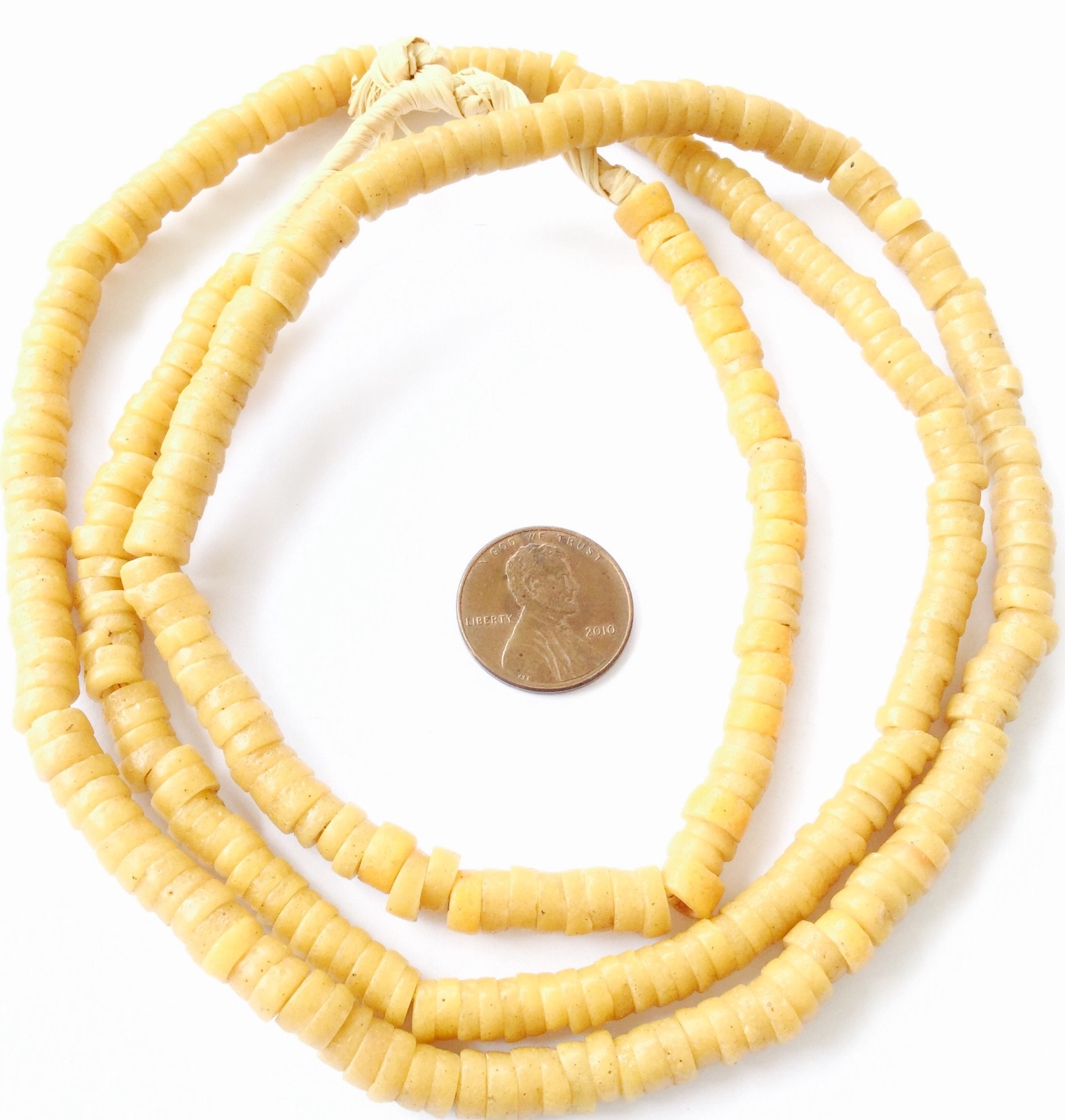 302 Handmade Mustard Yellow Ghana Krobo recycled Glass Disk African trade Beads