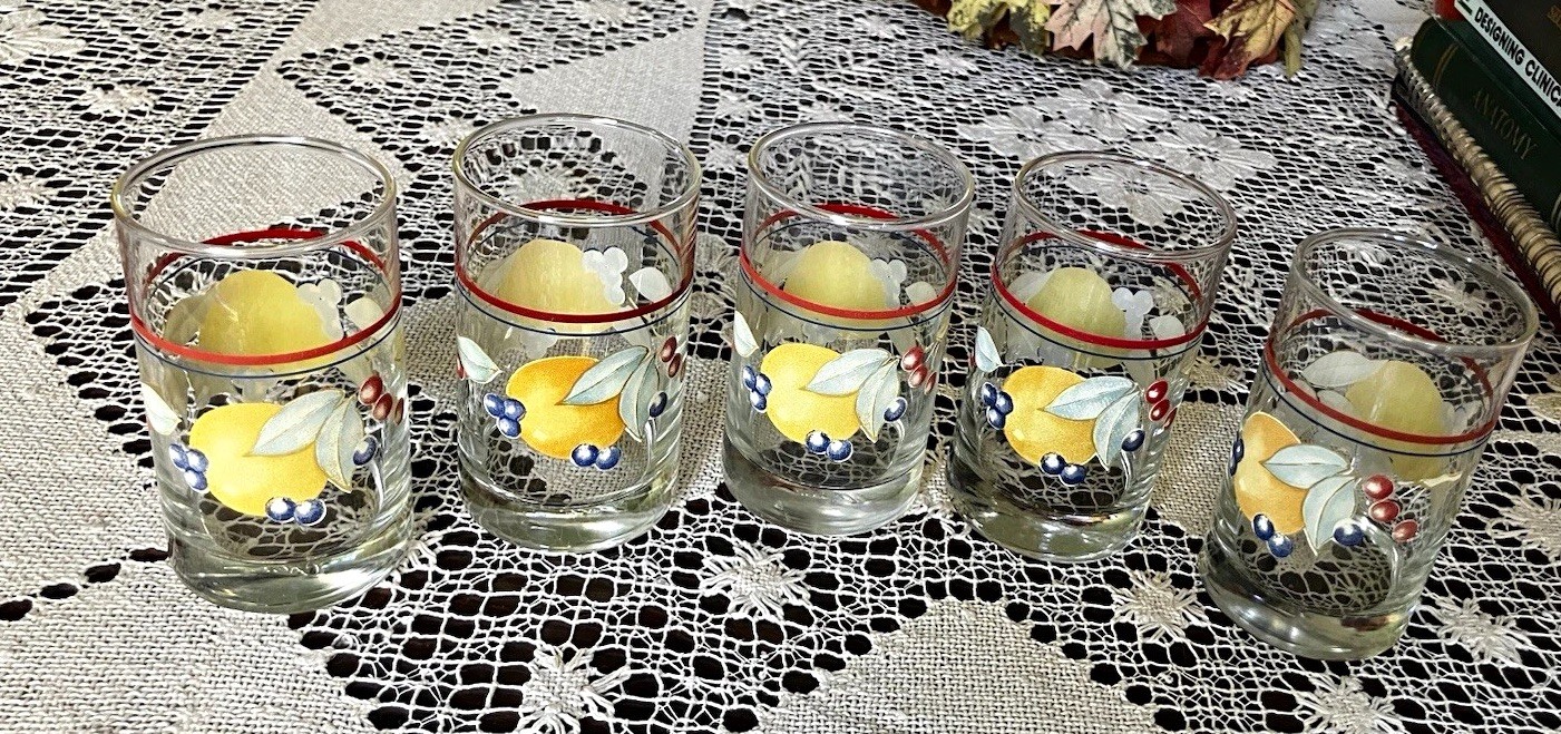 Five (5) Corelle Crista ABUNDANCE  Juice Glasses 4” 6 Oz. 