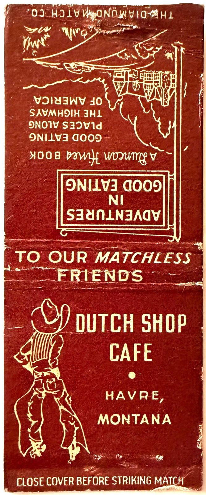 1930s Dutch Shop Cafe Restaurant Vintage Matchbook Cover Havre Montana