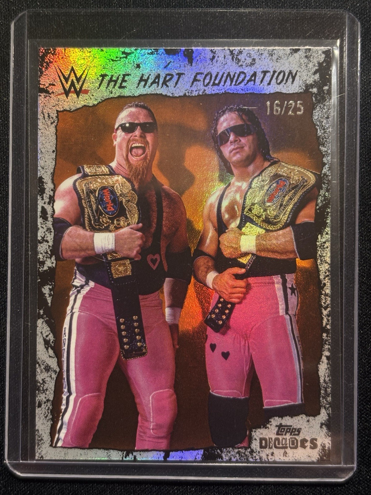 Topps 2006 WWE Decades The Hart Foundation Bret Hart/Jim Neidhart #144 /25 Orang