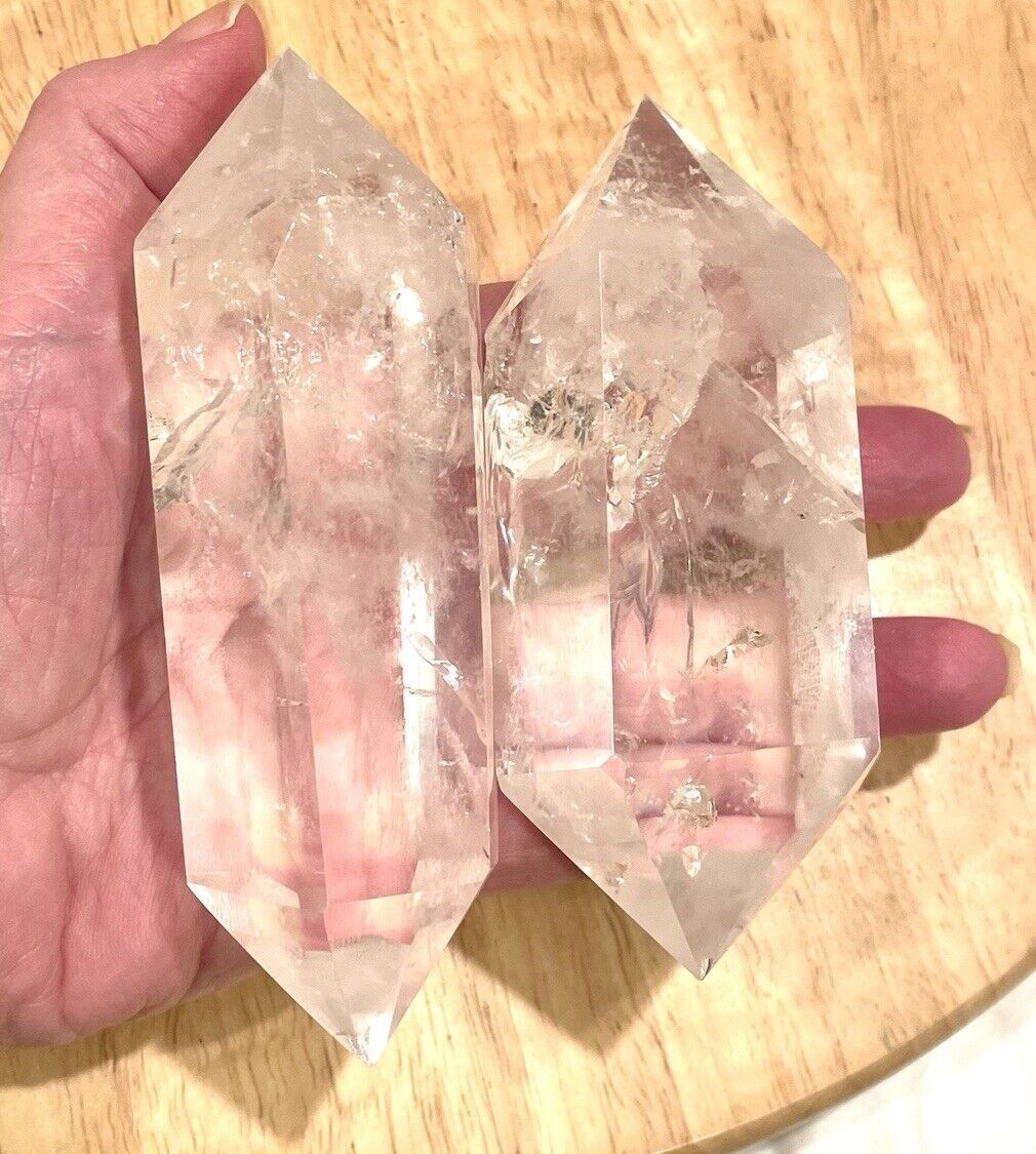 Two AAA 100% NATURAL Rock CLEAR QUARTZ CRYSTAL WAND POINT Healing 5” Inches Long