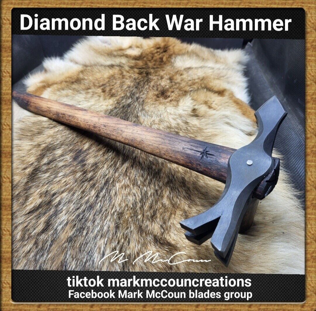 HAND FORGED DIAMOND BACK WAR HAMMER TOMAHAWK BY MARK MCCOUN MADE IN THE USA 