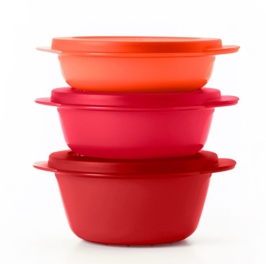 Tupperware Set of 3 Crystalwave Round Microwave Container With Spout New
