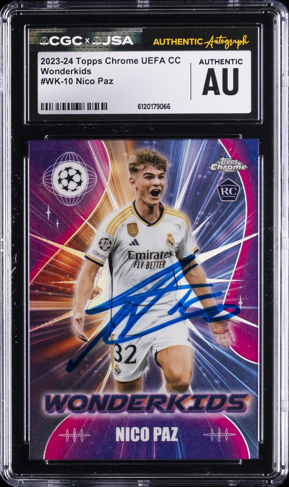 2023-24 TOPPS CHROME UEFA CC WONDERKIDS CGCXJSA #WK-10 NICO PAZ CGC AUTHENTIC