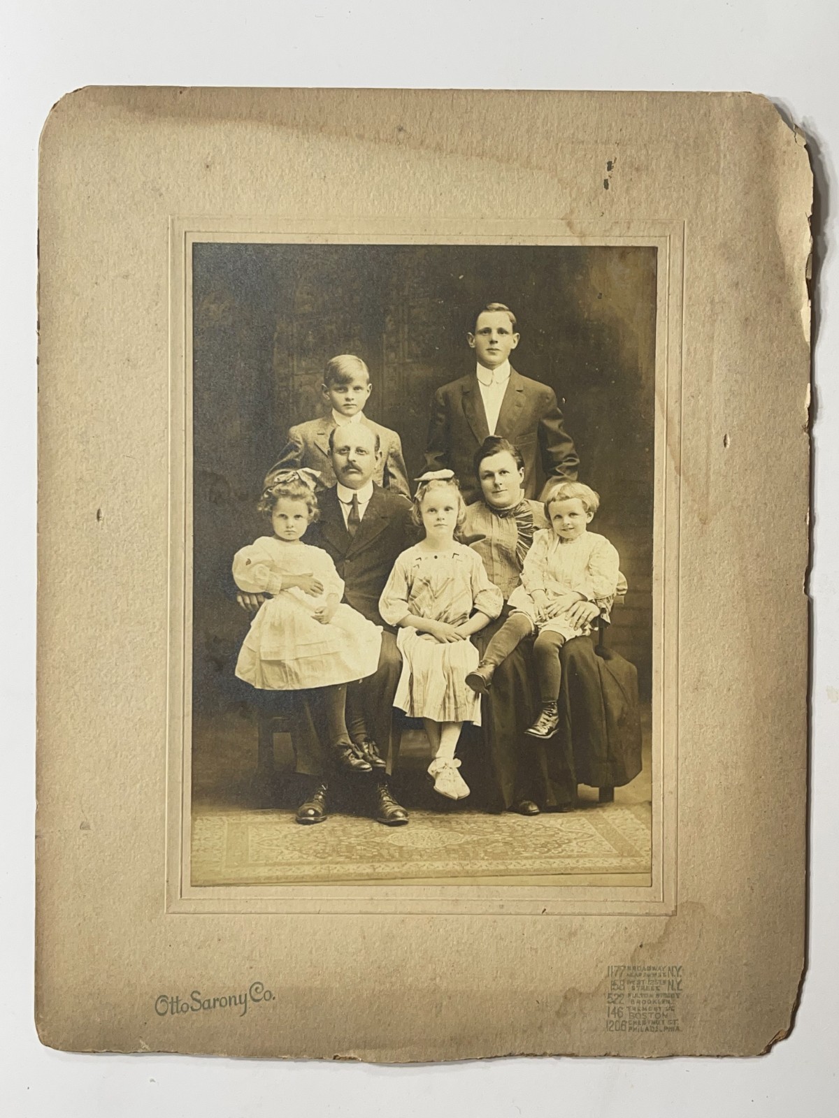 Antique 1911 Cabinet Card Photo of Family Posing - New York (8.5in x 10.5in)