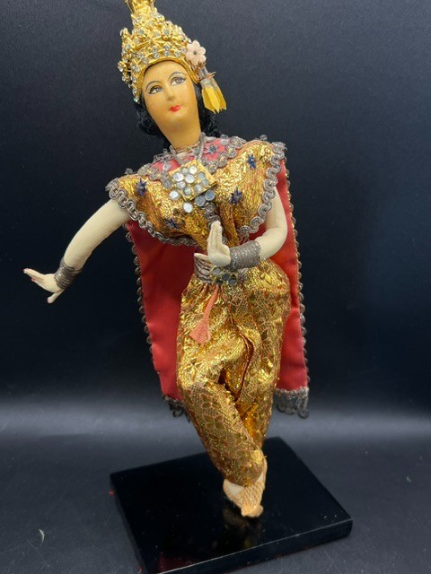 Vintage Bangkok Thailand Temple Princess Dancer Doll on Wood Base Handmade 12\