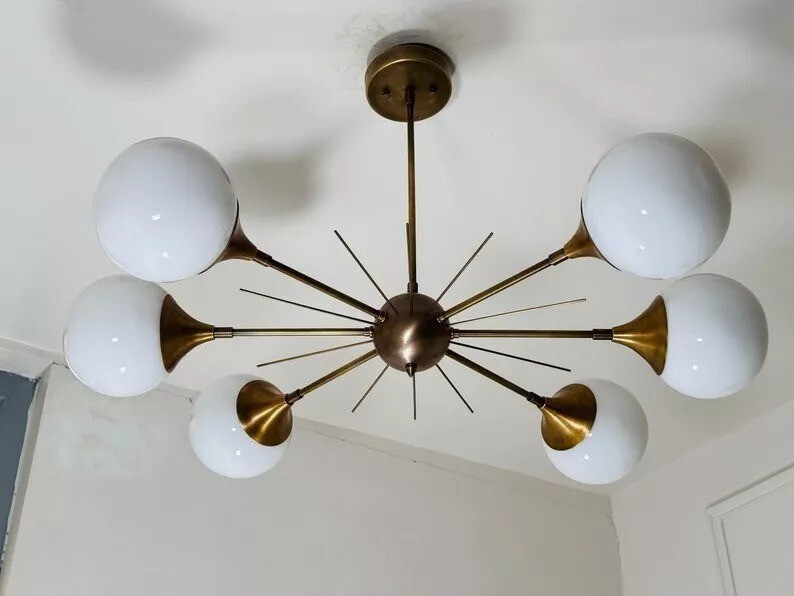 Modern Handcrafted 6 Light Beautiful Sputnik Chandelier Mid Century Ceiling Ligh