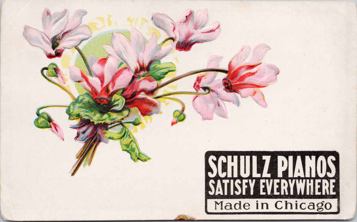 Schulz Pianos Made in Chicago Flowers Embossed Unused Advertising Postcard F39