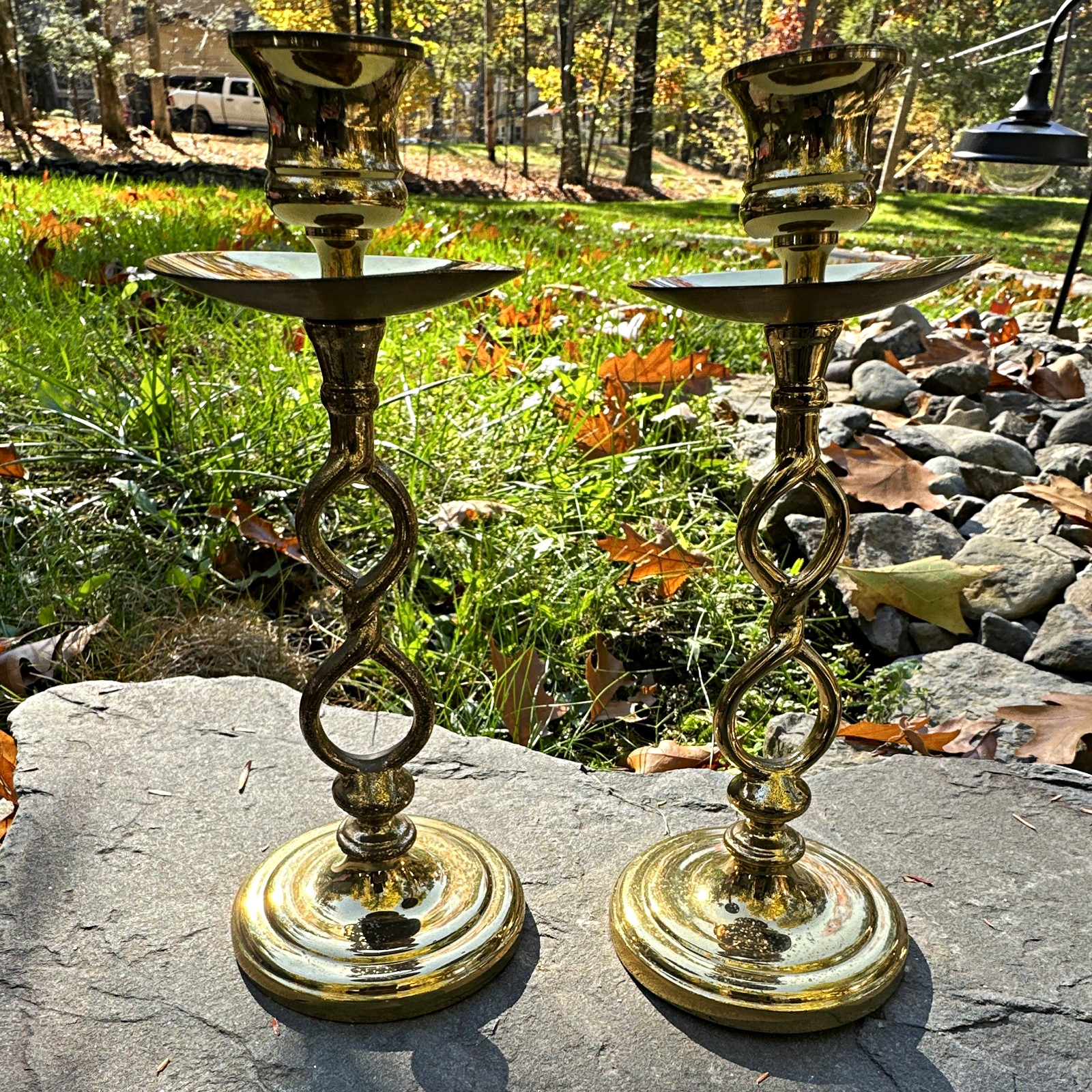Vintage Ethan Allen Solid Brass Infinity Twist Candlestick Holders Pair USA 🔔 Vintage Ethan Allen Solid Brass Infinity Twist Candlestick Holders Pair USA 🔔