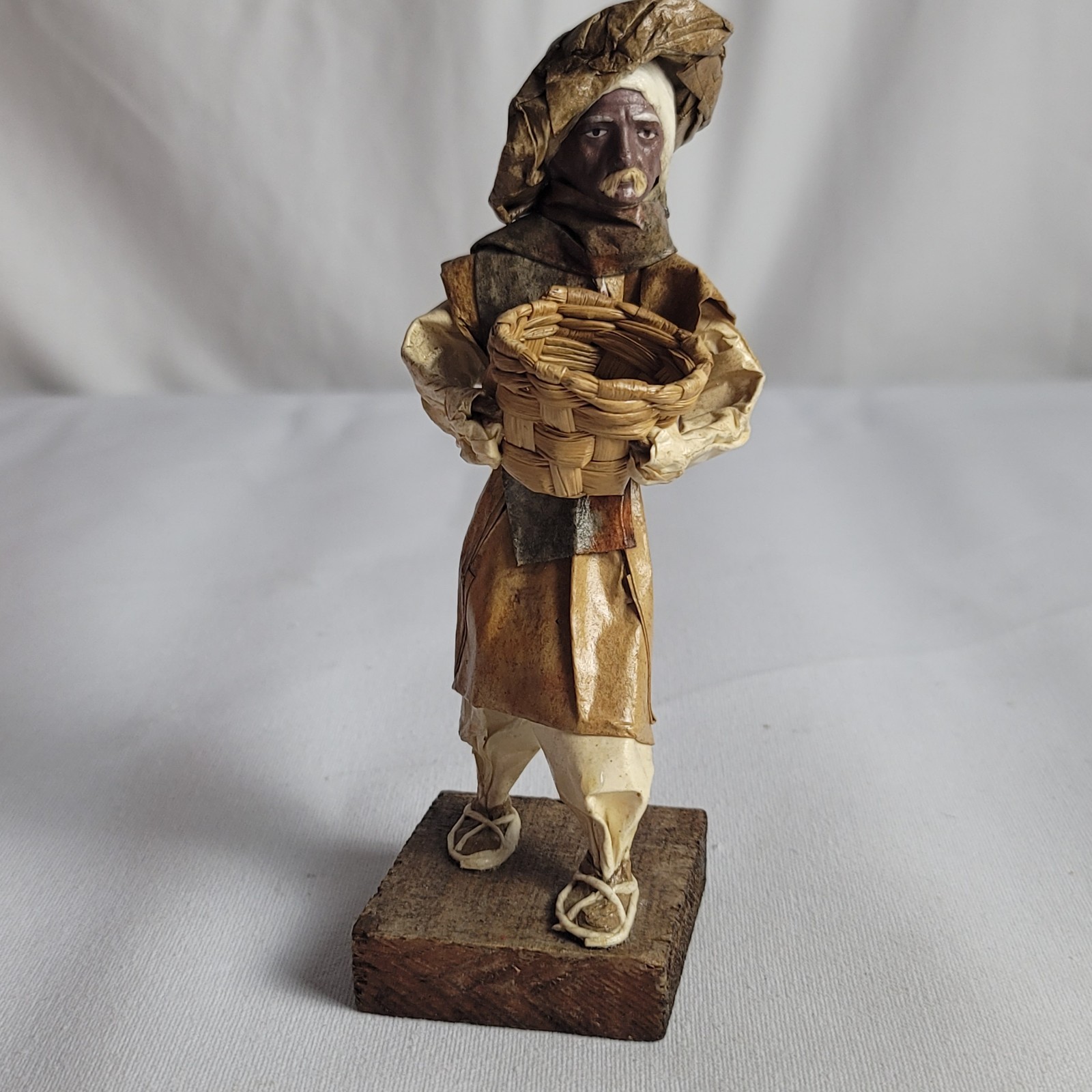 Mexican Paper Mache Folk Art Figurine Man With Beard And Basket