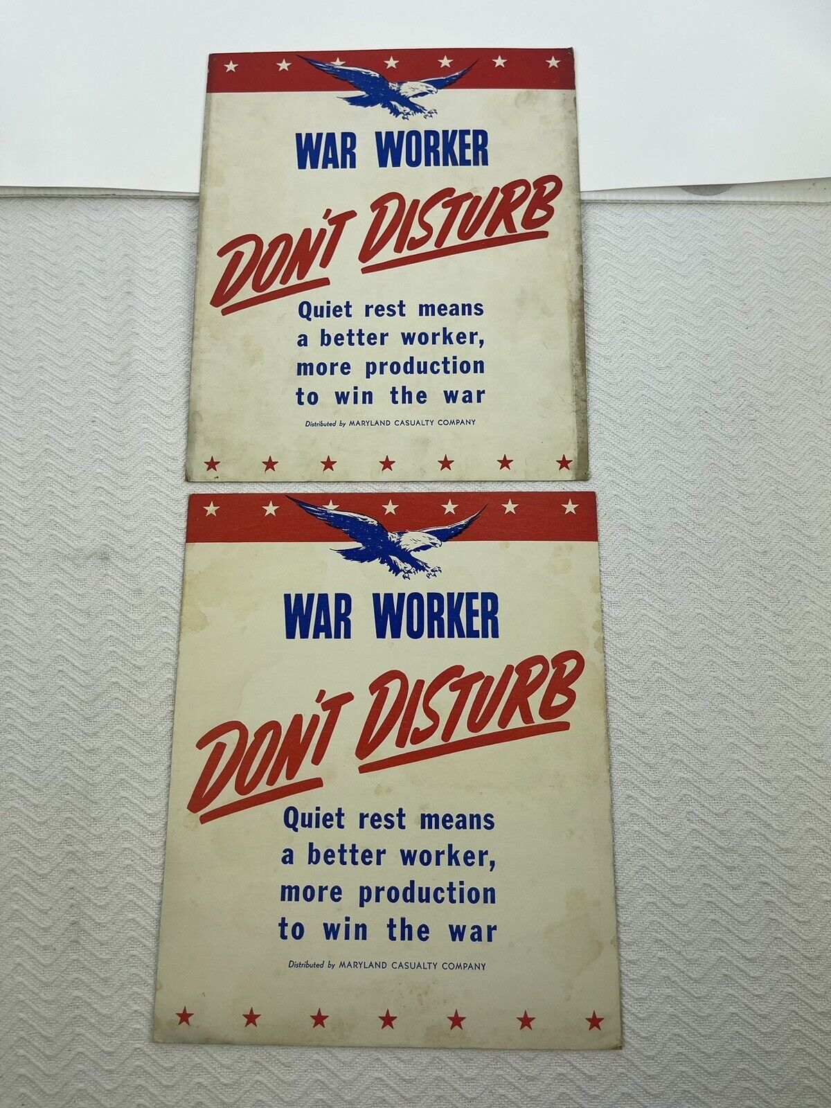 Original VTG Rare WW2 War Worker Don’t Disturb Sleep Sign Poster Lot 2