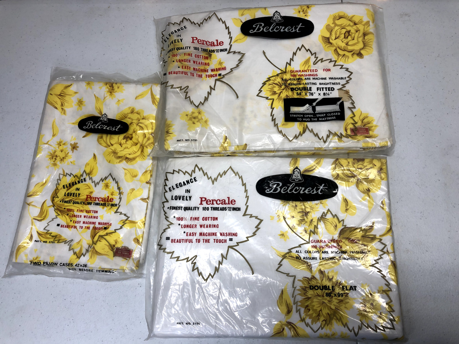 Belcrest Vintage Sheet Set Yellow White Double Bed Fitted Flat Pillow Cases Japa