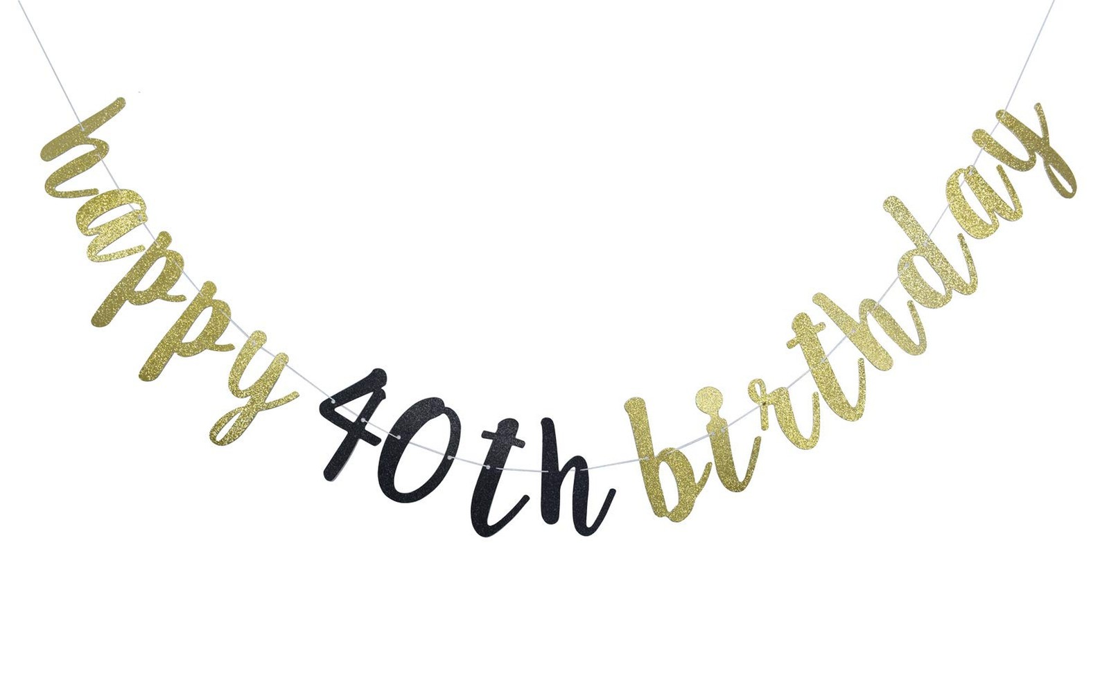 Happy 40th Birthday Banner for 40th Birthday Party Pre-Strung Decorations (Go...