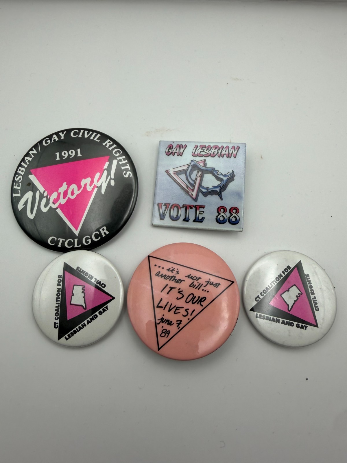 Vintage 1980s 1991 Connecticut LGBTQ Gay Lesbian Civil Rights Protest Button Lot