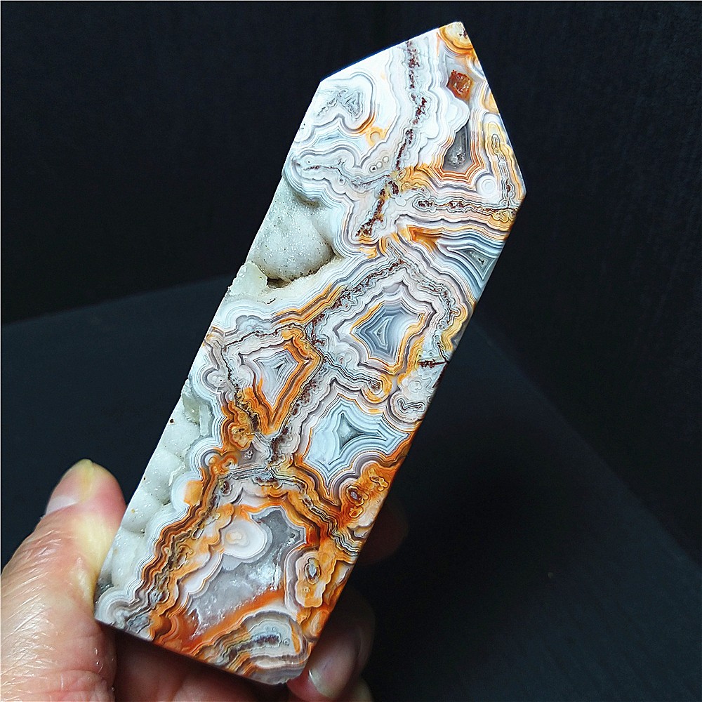 RARE 217G Natural Polished Mexican Banded Agate Geode Wand Point Healing A4995