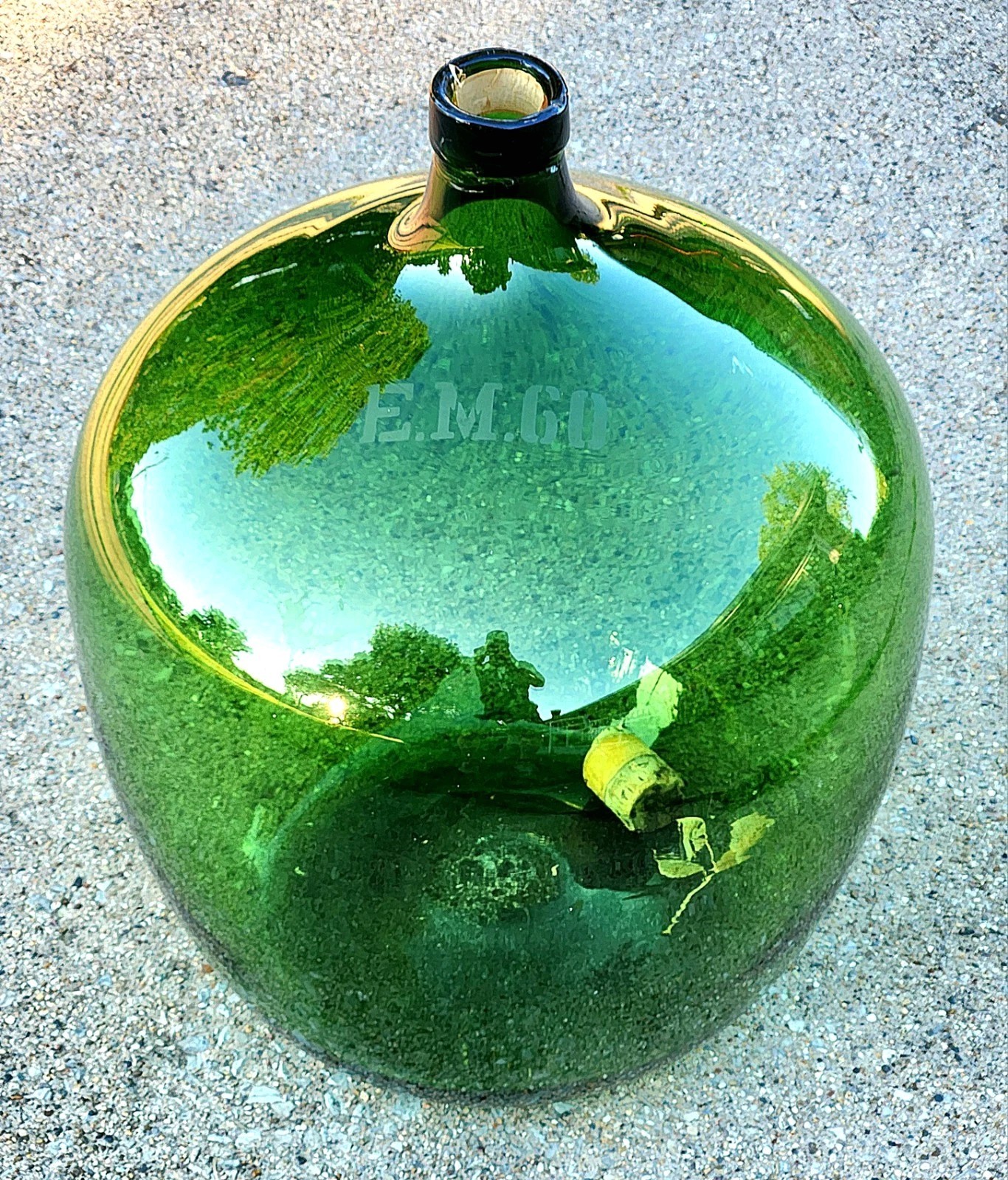Vtg E.M.60 Big Demijohn Green Glass Wine Bottle Jug 24.5\
