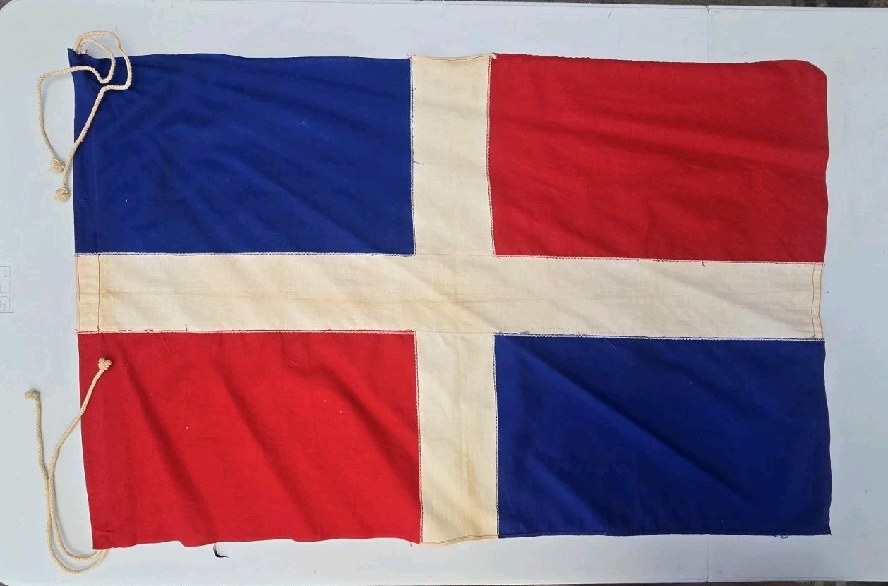 Vintage Dominican Republic Flag Sewn Cotton Banner Rope Ties 23x37 Mid Century?