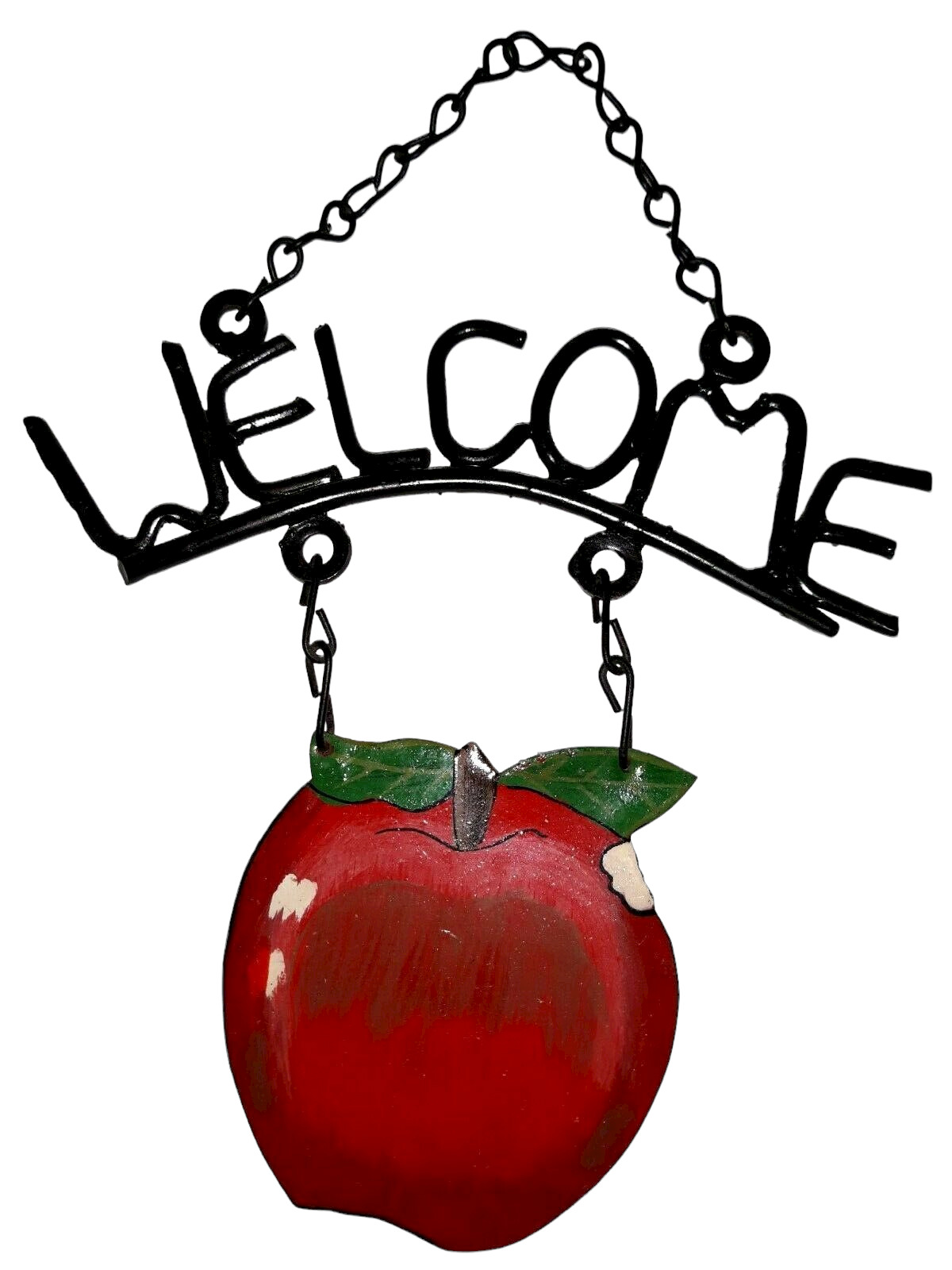 Rustic Country Metal Welcome Red Apple Fruit Stand Sign Wall Hanging Chain 10\
