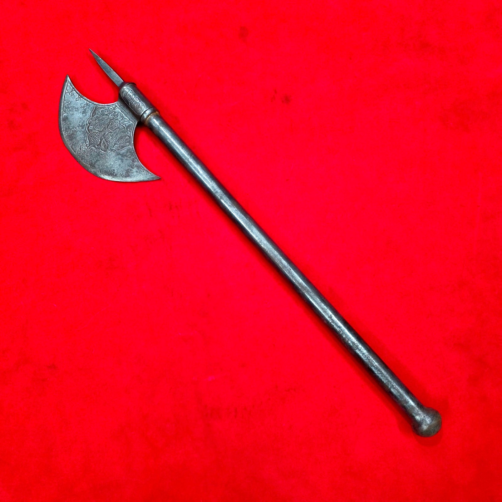 Old Antique Indo Persian Mughal Islamic Steel Engraved Work Battle Axe Tabar