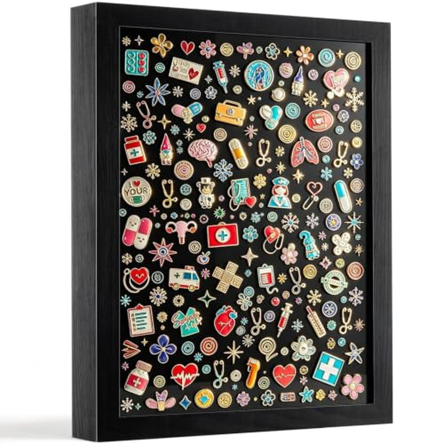 Enamel Pin Display Board, 12“x16“ Large Shadow Box Frame for Pin Col Enamel Pin Display Board, 12“x16“ Large Shadow Box Frame for Pin Col