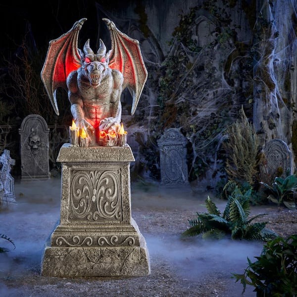 5.5 FT LED Light-Up Gargoyle Halloween Yard Prop Graveyard Statue Decor 5.5 FT LED Light-Up Gargoyle Halloween Yard Prop Graveyard Statue Decor