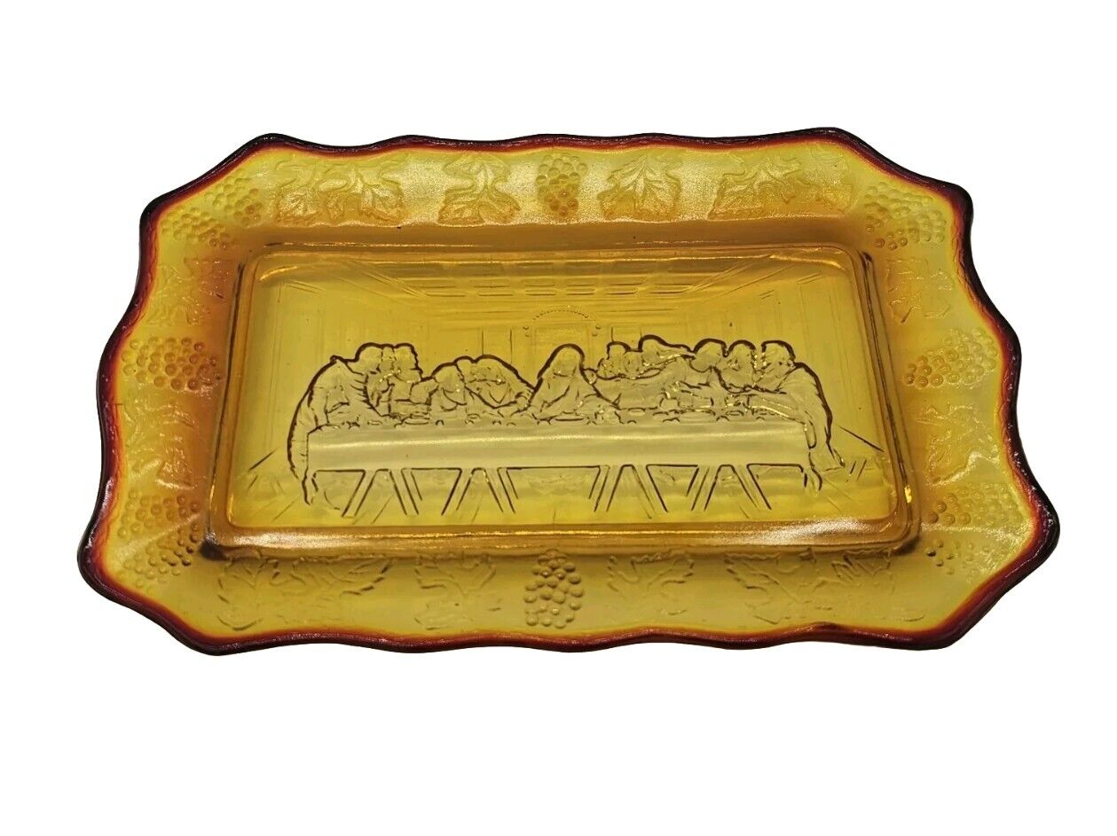 Vintage Indiana Glass Amberina  Tiara Last Supper Plate Tray 11