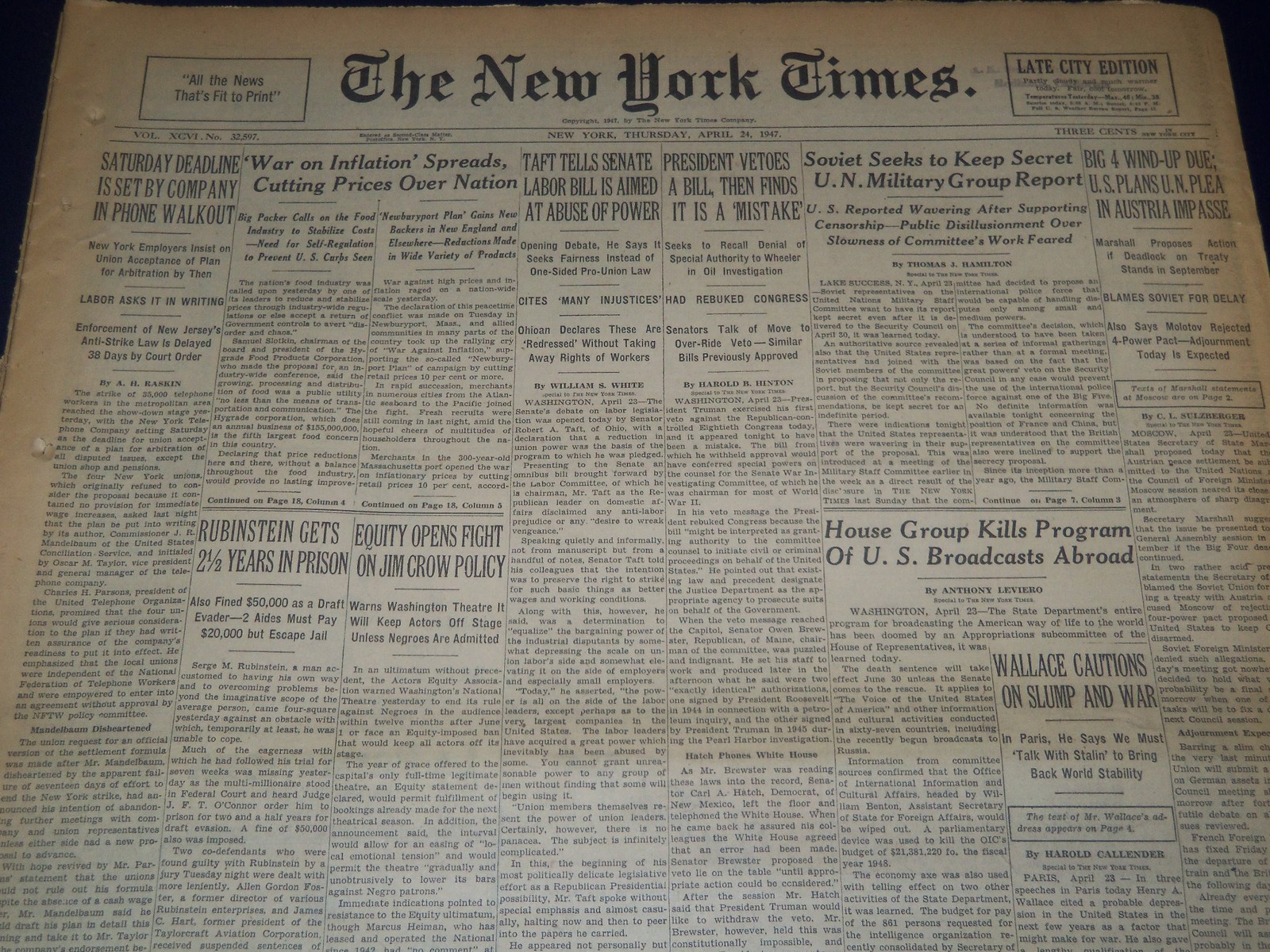 1947 APRIL 24 NEW YORK TIMES - EQUITY FIGHTS JIM CROW - NT 3477