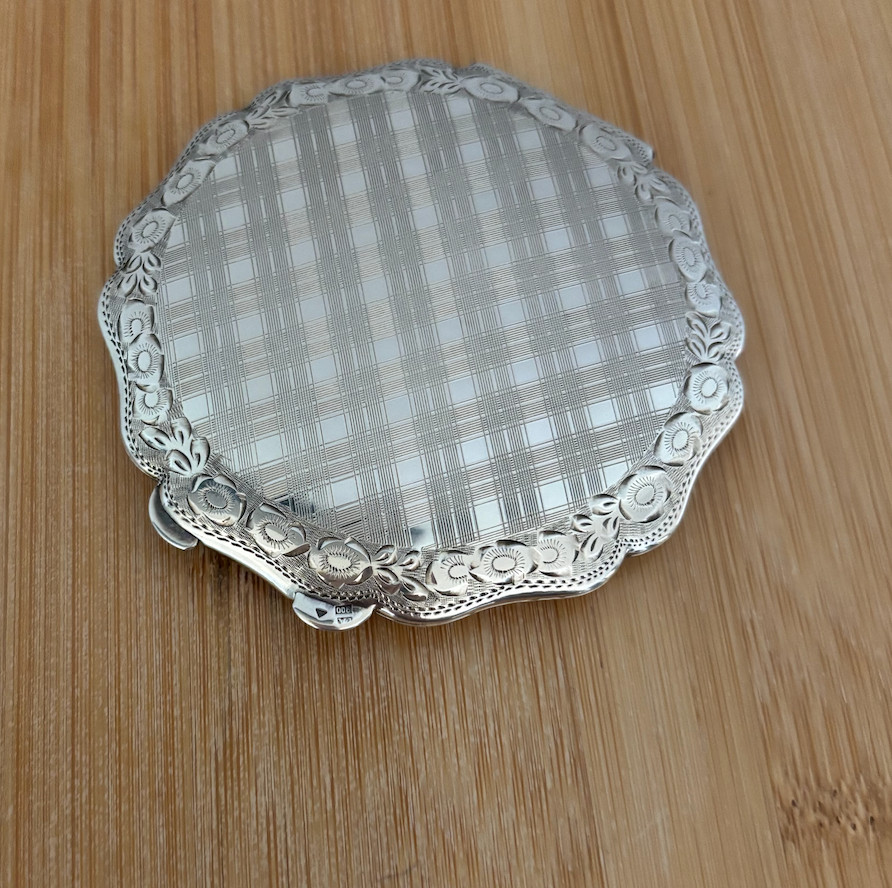 Antique 1930s Czech 900 Solid Silver Art Deco Compact Prague Powder Vanity Case