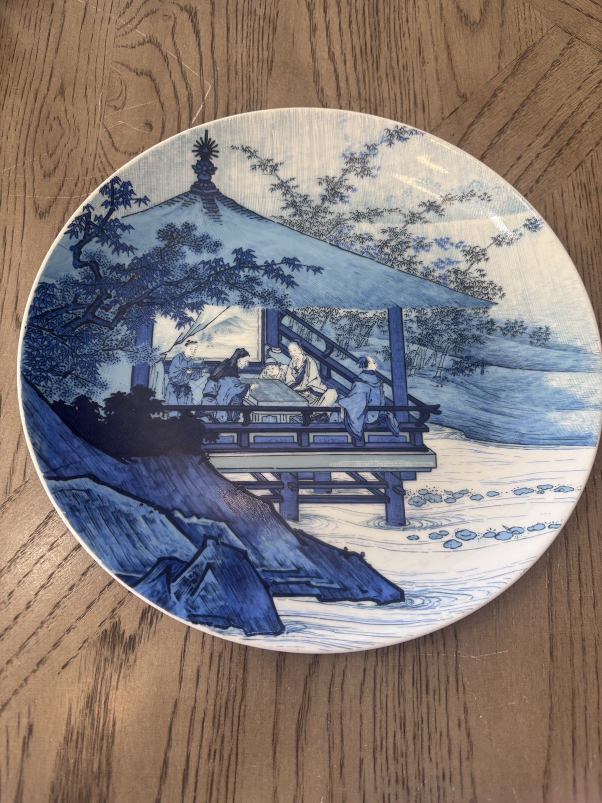 Beautiful Vintage Oriental Design Blue & White Porcelain Collector Plate