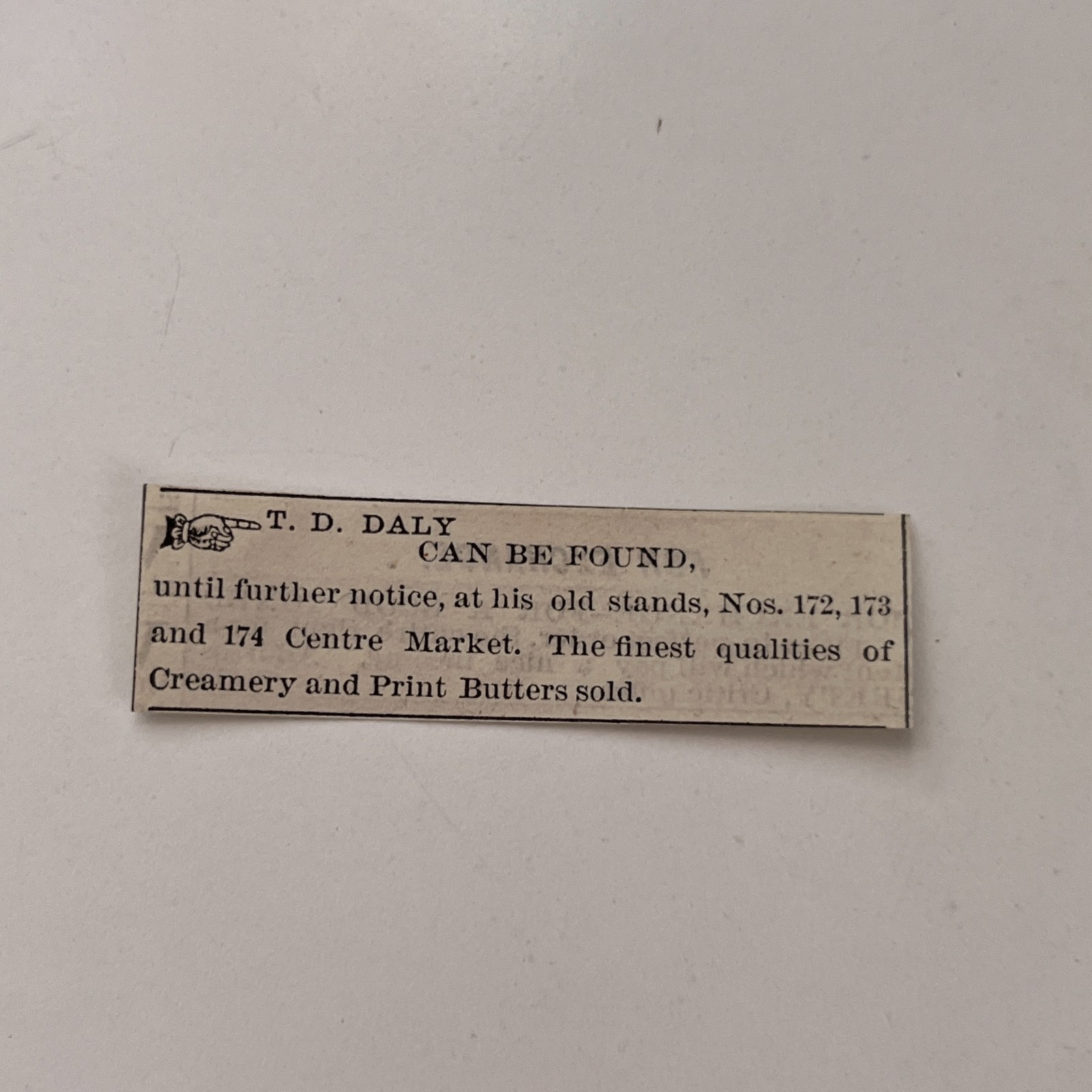 DT D Daly Creamery & Print Butters Ctr Mkt 1881 Washington DC Clipping TAJ8-S52