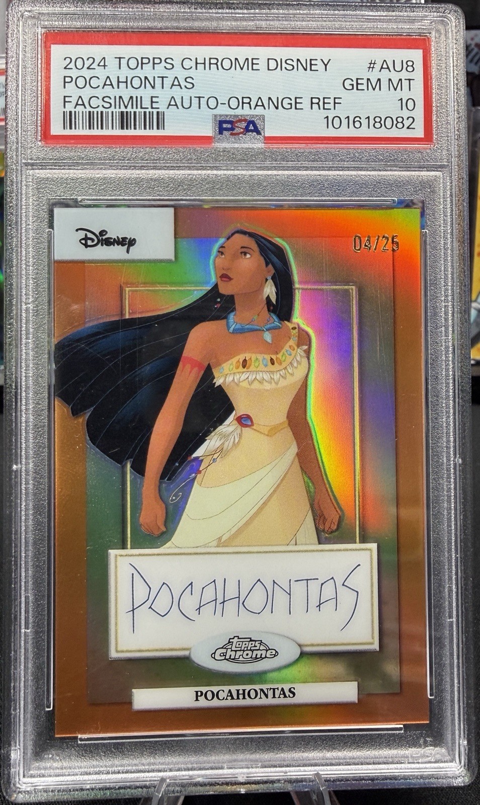 2024 Topps Chrome Disney Pocahontas#AU8 FacsimileAutoOrangeRefractor 4/25 PSA 10 2024 Topps Chrome Disney Pocahontas#AU8 FacsimileAutoOrangeRefractor 4/25 PSA 10