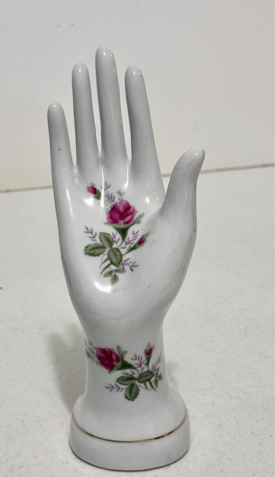 Vtg Porcelain Lady\'s Hand Figurine Floral Rose Chic Vanity Jewelry Stand 8\