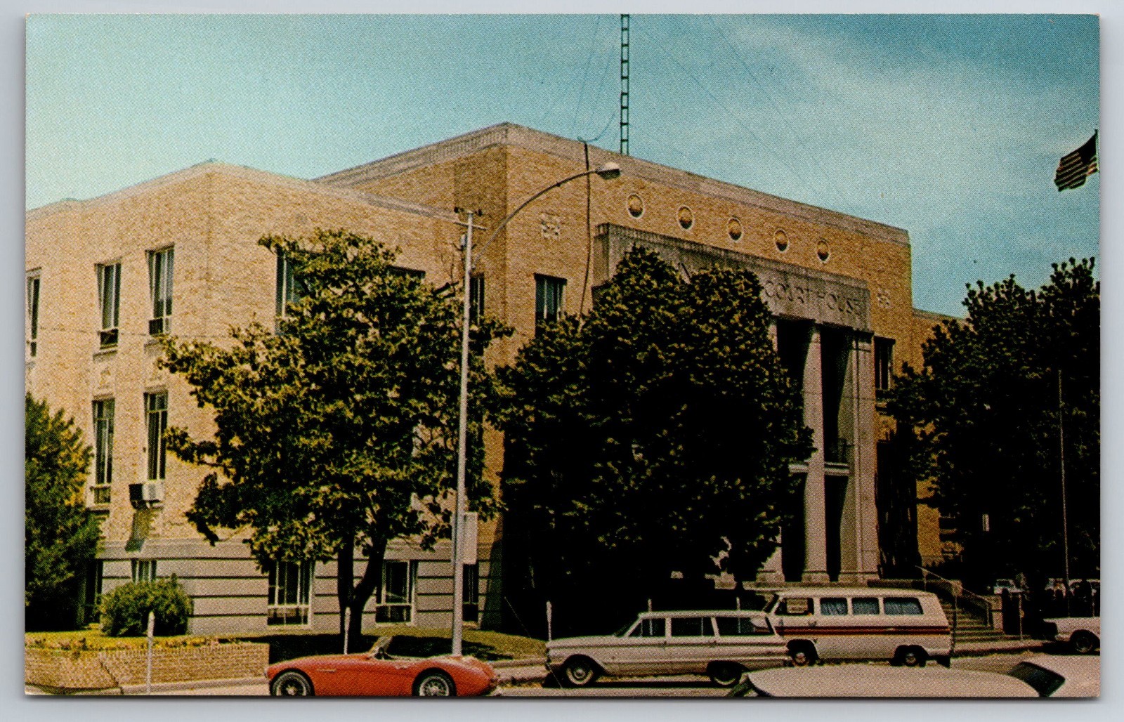 MO, Kennett, Dunklin County Courthouse, Old Cars, Postcard