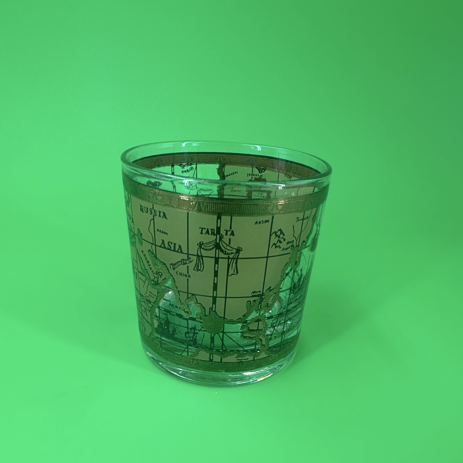 Vintage lowball/old fashioned glasses with a mid-century world map Small