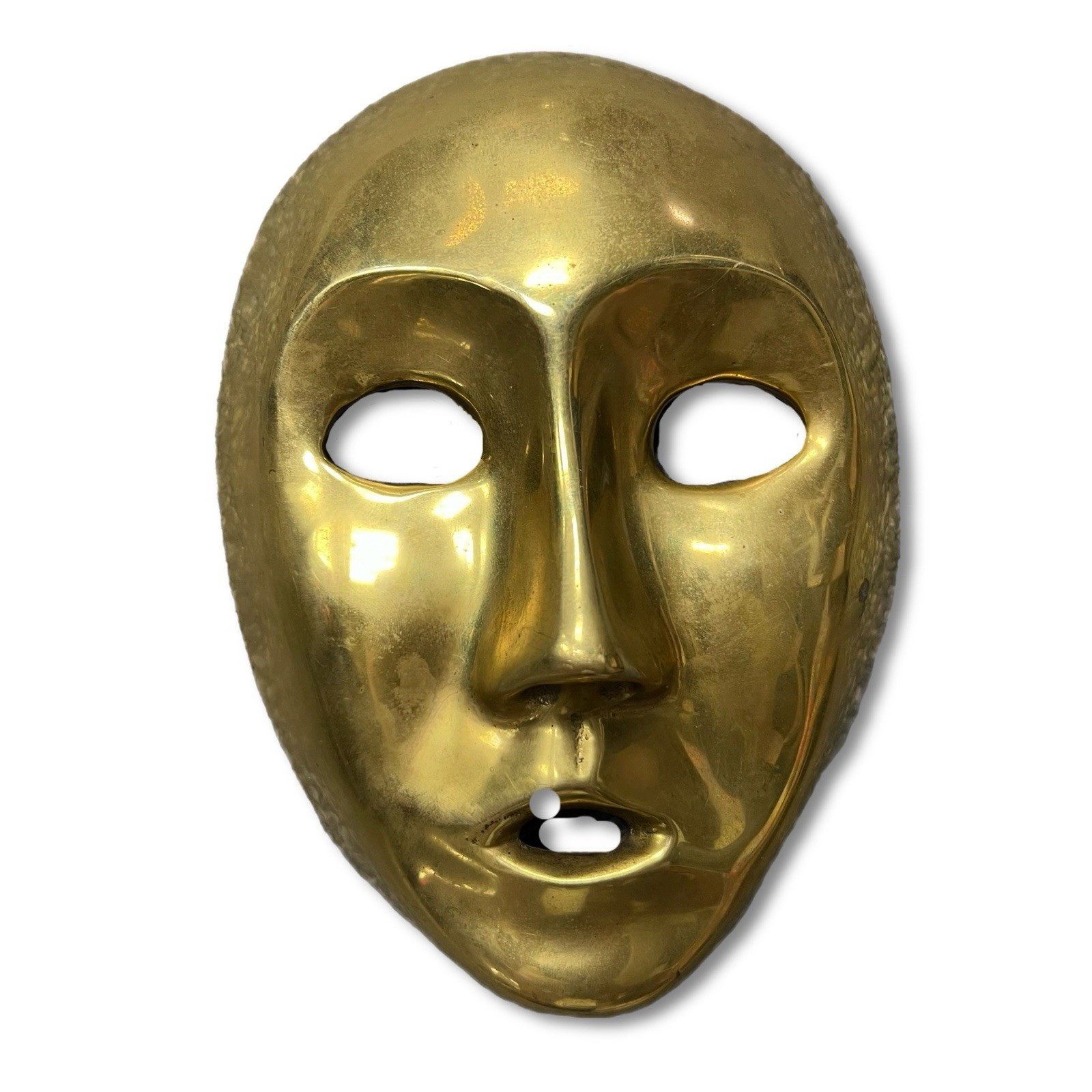 Vintage Antique Solid Brass Mask Spooky Creepy Wall Decor MCM Art Deco 7