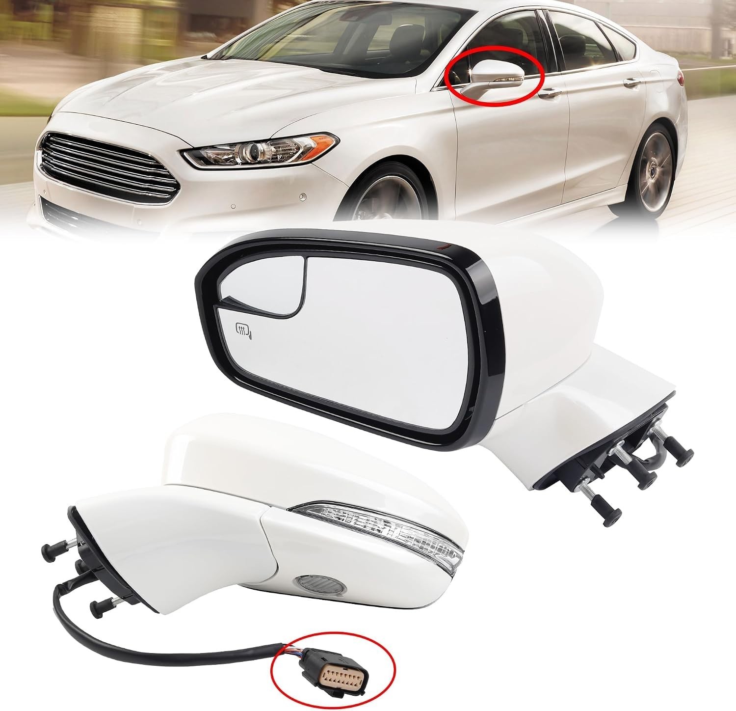 Left Driver Side Mirror Ford Fusion 2016-2020 7-Pin Heated Power White Left Driver Side Mirror Ford Fusion 2016-2020 7-Pin Heated Power White