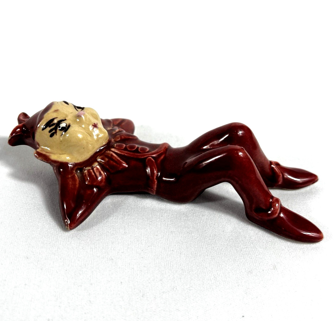 Vintage MCM Ceramic Elf Pixie Red Lounging Christmas 5.5\