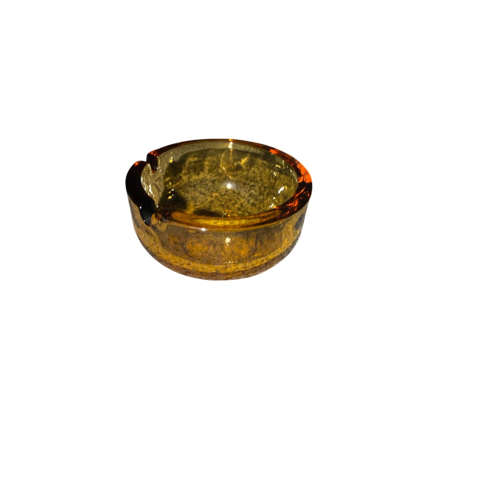 Vintage Amber Glass Ashtray Round Textured Mid Century Pebble Dish 3.5\