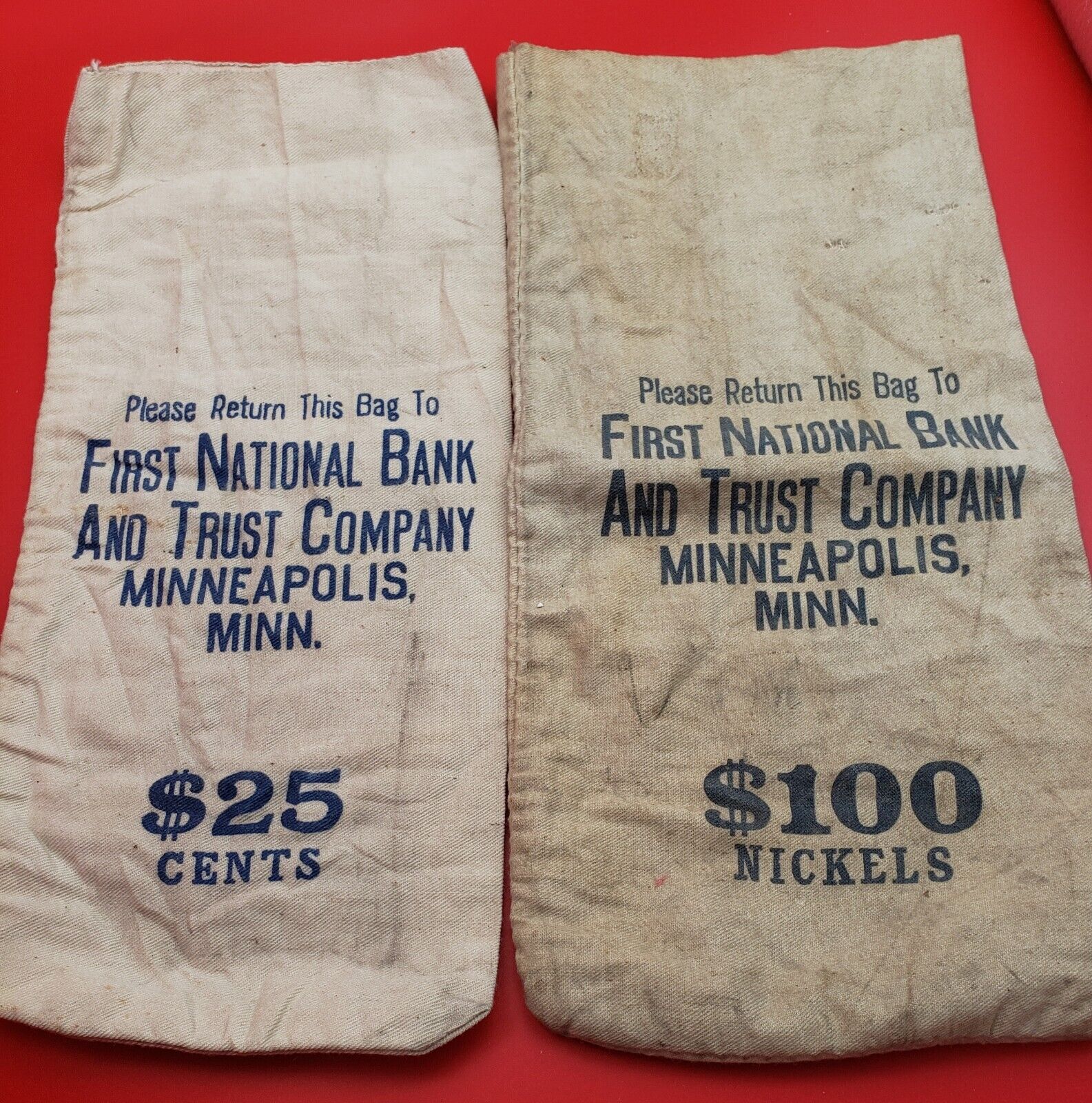 RARE OLD INTACT FIRST NATIONAL BANK AND TRUST COMPANY $25 CENTS $100 NICKEL BAGS